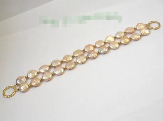 

Wholesale price 16new ^^^^stunning 12mm round pink coin freshwater pearls bracelet 9K j75
