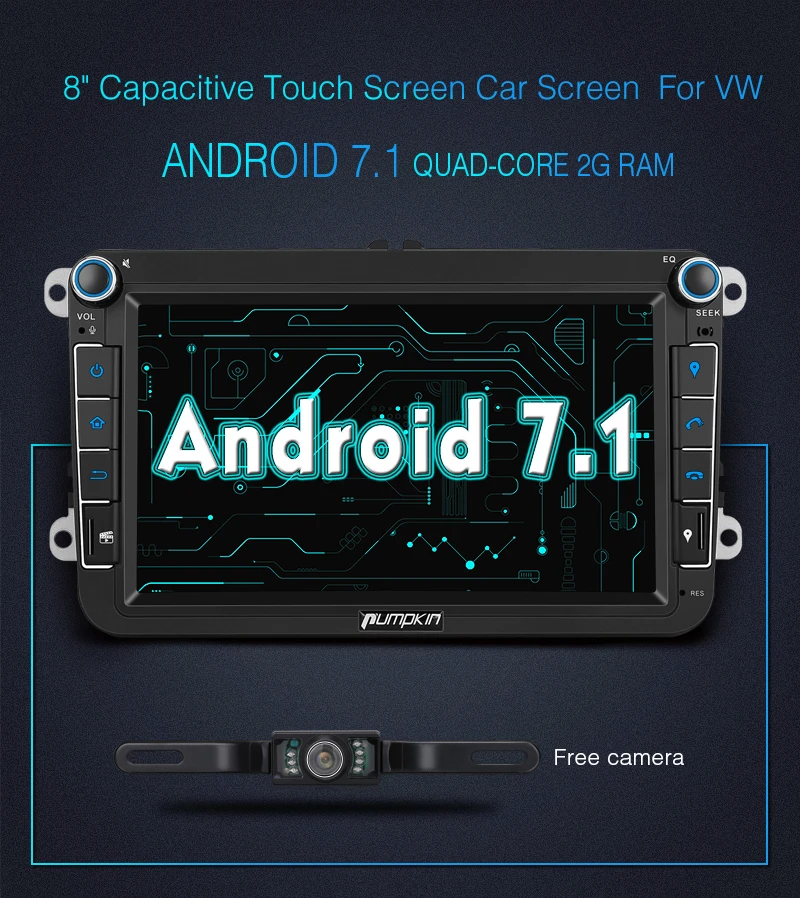 Тыква 2 Din 8 ''Android 7 1 автомобильное радио четырехъядерный GPS навигация для