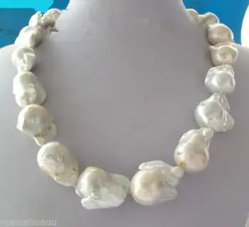 

Large 26mm White Unusual Baroque Pearl Necklace disc Clasp 18 "