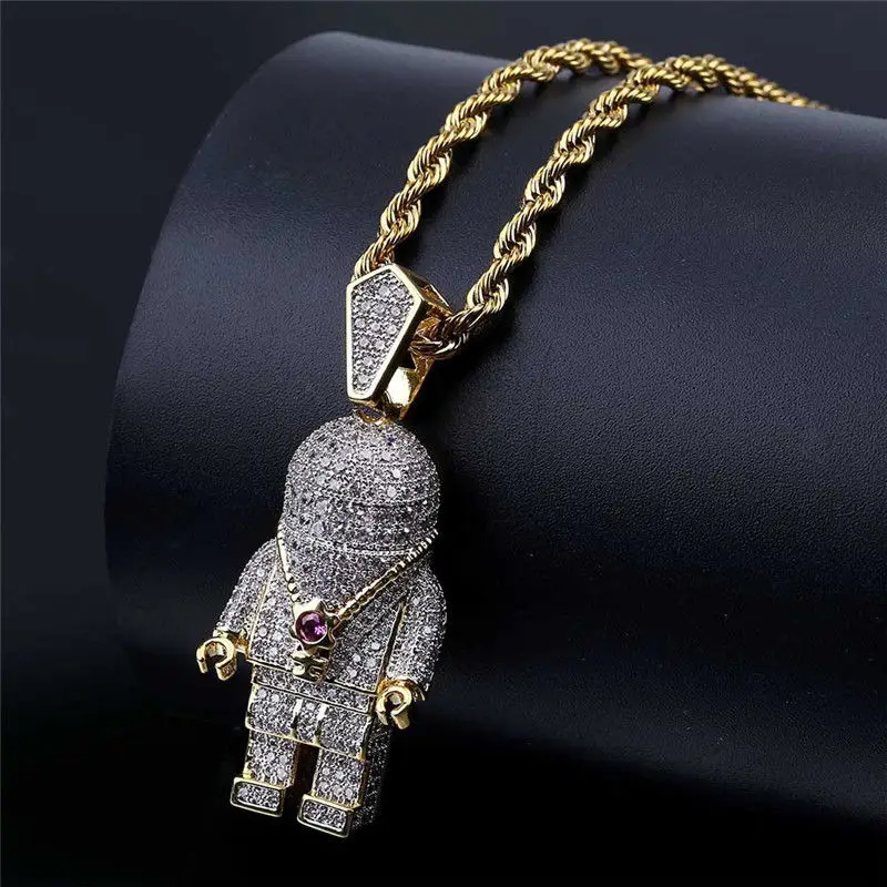 

Lightning Hip Hop Jewelry Astronaut Iced Out Cool Mens Pendant Necklace