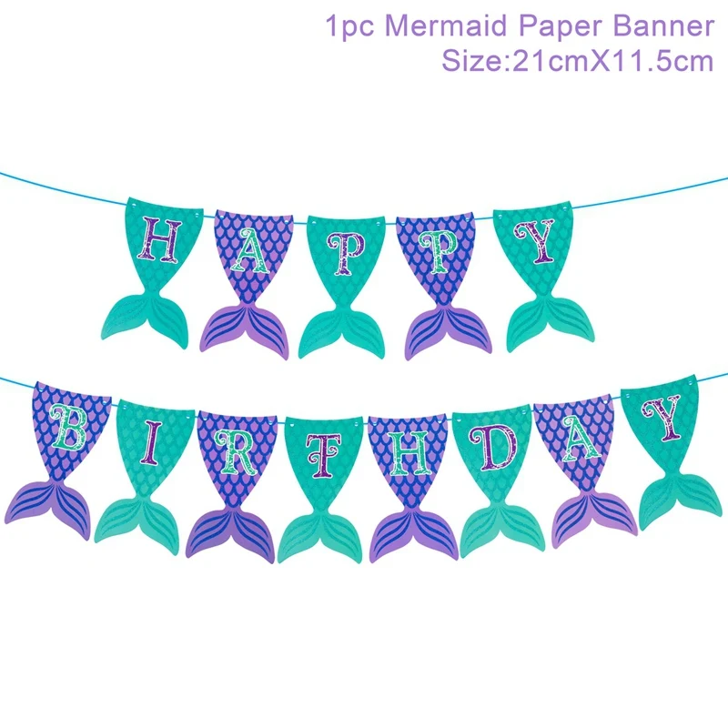 QIFU Mermaids вечерние бумажные салфетки для питья соломы одноразовые бумажные стаканчики флаг плакатная бумага тарелки свадьба день рождения поставки - Цвет: Mermaid tail banner