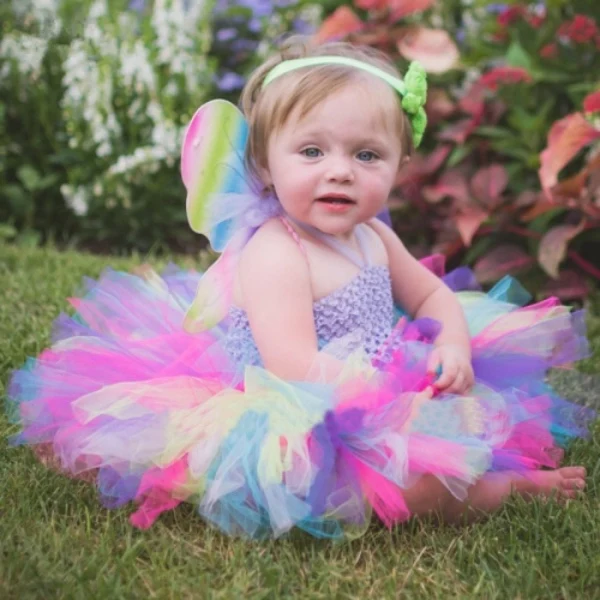 Dress with Wing Set Baby Girls Crochet Tutu Dress Kids Fluffy Tulle