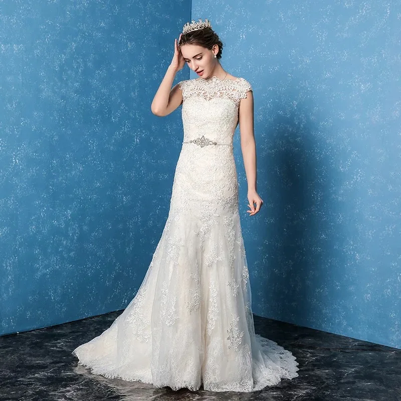 

China factory direct Backless Lace Up Mermaid Lace Chic Robe De Marage Vestidos wedding dresses