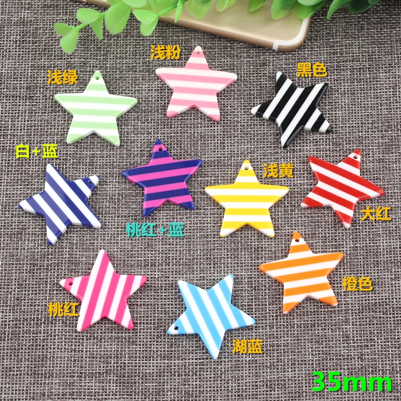 

10pcs 35MM Striped resin star charms acetic acid pentagram pendants coloured holes DIY ear jewelry making accessories wholesale