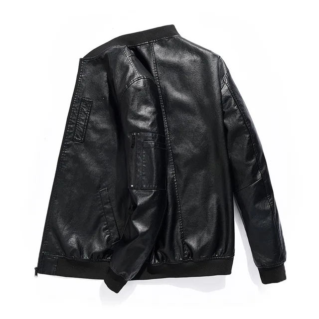 Новая весенняя мужская одежда из искусственной кожи размера плюс 6XL, свободная модная повседневная бейсбольная куртка с воротником - Цвет: Черный