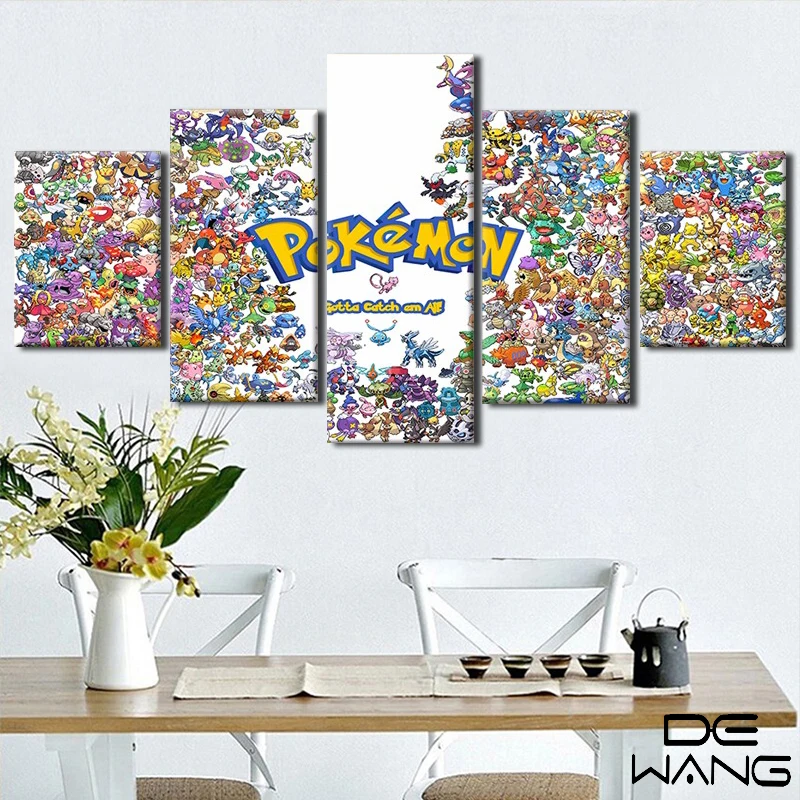 Pokemon And Pokemon Toys 5 Piece Canvas Art Posters Prints Paintings