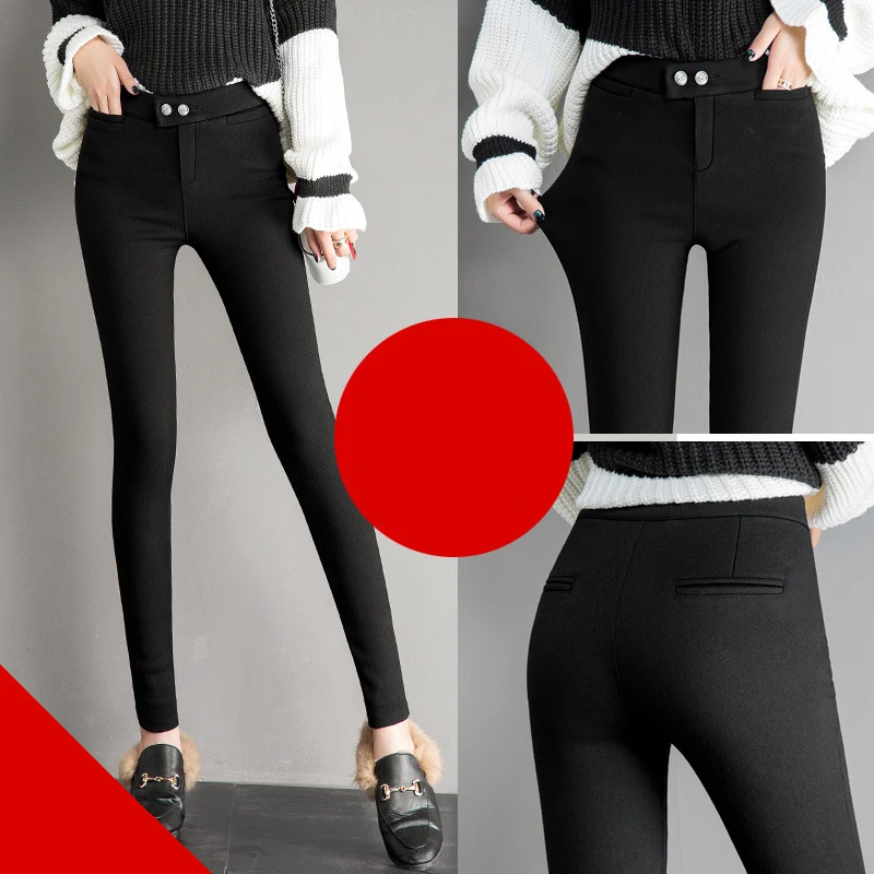 Кашемировые брюки леггинсы Для женщин брюки осень-зима Женская одежда черный маленькие карандаши толстые теплые волшебный брюки леггинсы