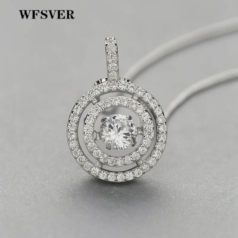 

WFSVER Unique Design 925 Sterling Silver Double Line Round Crystal Pendant Necklace For Women Pendant Necklace Fine jewelry