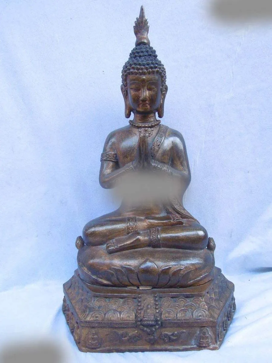 

16" China bronze gild carved Buddhism throne Sakyamuni buddha Sculpture statue