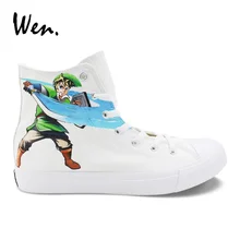 Вэнь Дизайн Ручная роспись обувь Legend of Zelda на заказ Повседневная обувь на плоской подошве белые высокие мужские и женские парусиновые кроссовки подростков плимсоллы