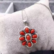 Натуральный Красный украшения коралловые Подвески S925 Серебряный натуральный драгоценный камень кулон Цепочки и ожерелья модные роскошные круглые тесемки для женщин, хорошее ювелирное изделие