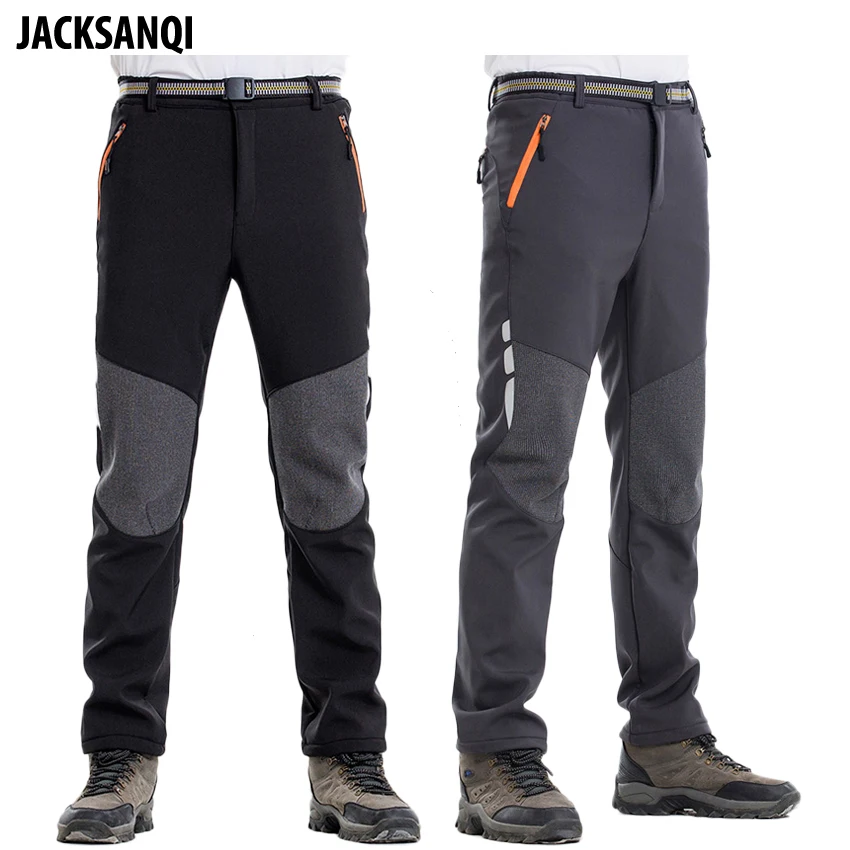 JACKSANQI Men's Winter Fleece Thick Pants Outdoor Waterproof Thermal Hiking Camping Trekking