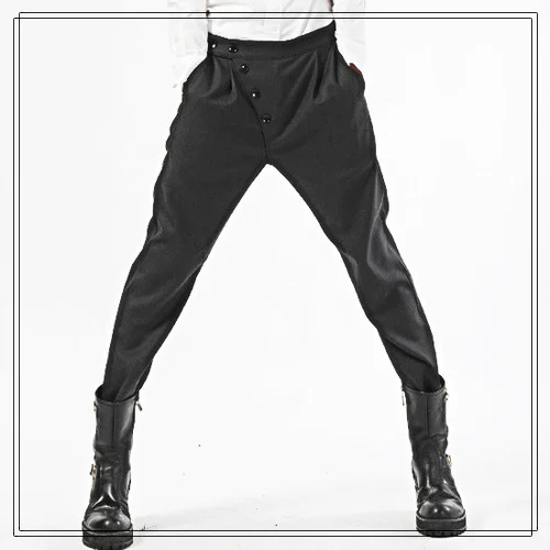 28-32! Мужская одежда мужские тонкие обтягивающие брюки модные кнопки prettifier повседневные брюки в западном стиле певицы костюмы - Цвет: Черный