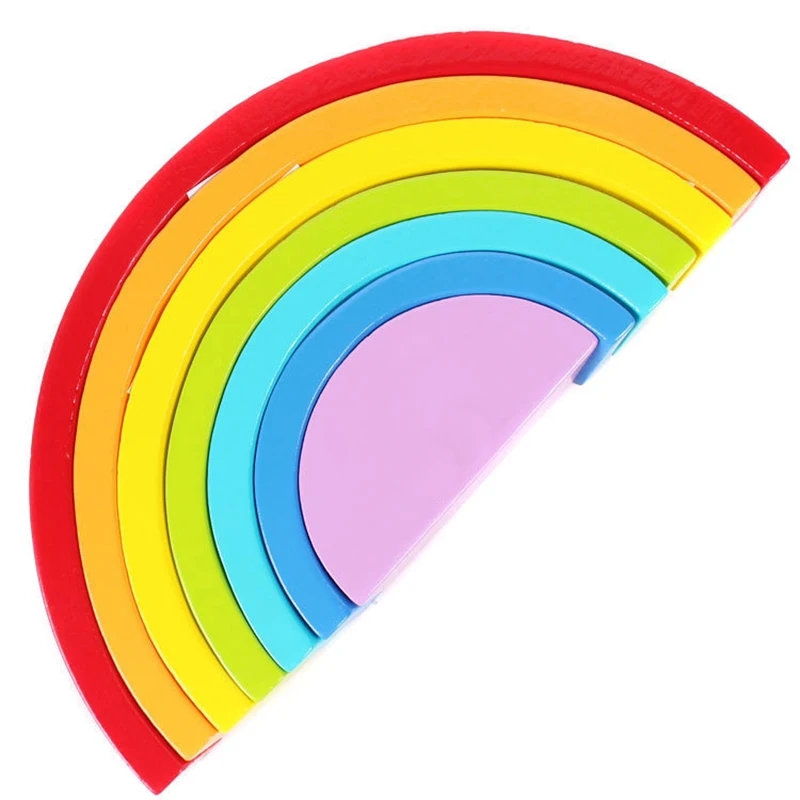 

Colorful Wooden Blocks Toys Creative Rainbow Assembling Blocks Infant Children Educational Baby Unisex Toys