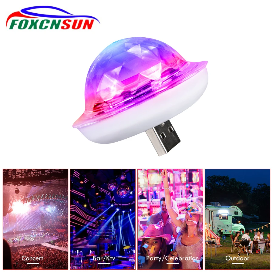 

FOXCNSUN LED Car USB Atmosphere Light bar DJ RGB Mini Colorful Music Sound Lamp USB-C Phone Surface for Festival Party Karaoke