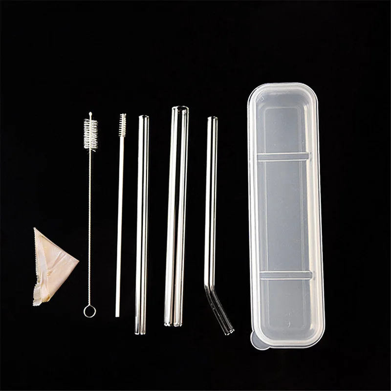 6pcs/set Glass Transparent Heat Resistant Straw Set Simple High