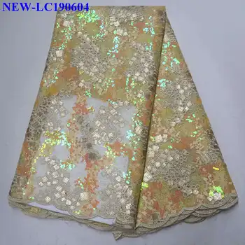

Sequence Nigerian Lace Fabric Bridal Fashion African French Lace Fabric 5 Yards Yellow Tulle Mesh Net Lace Materials MJS02