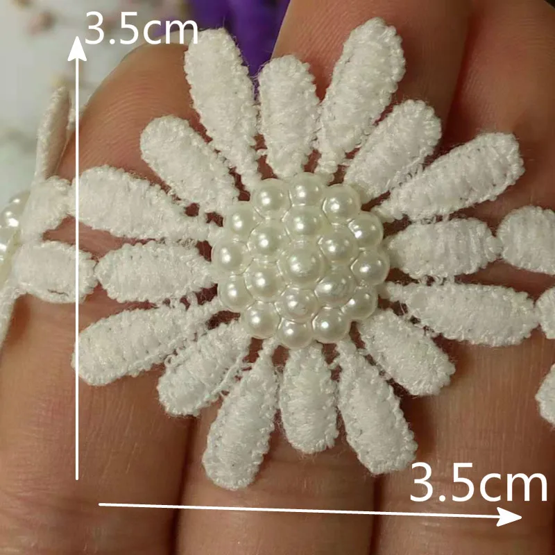 

10x White 3.5cm Polyester Flower Rhinestones Embroidered Lace Trim Ribbon Sewing Supplies Craft For Apparel Costumes Decoration