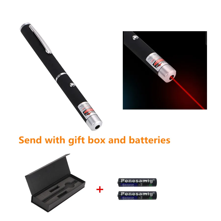 Мощная 532нм лазерная указка зеленый сине-фиолетовый 405нм красный луч светильник ручка лазерный фонарик с подарочной коробкой 2* AAA батареи - Испускаемый цвет: Red box