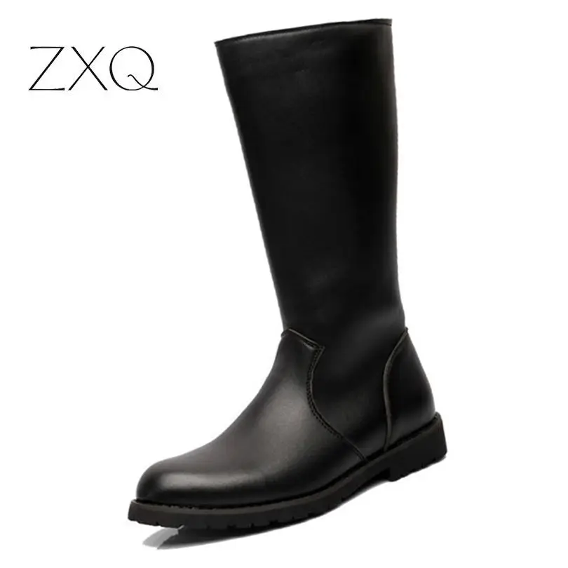 Zxq Over Knee High Boots Mens Military Boots Pu Leather Men Long