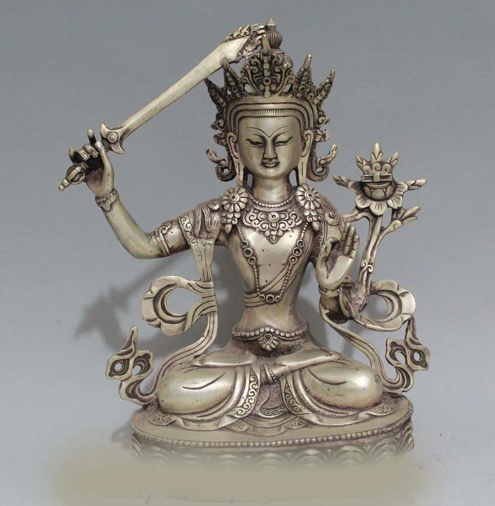 

DS Tibet Buddhist Fane exquisite White Bronze Silver Manjusri Bodhisattva Kwan-Yin