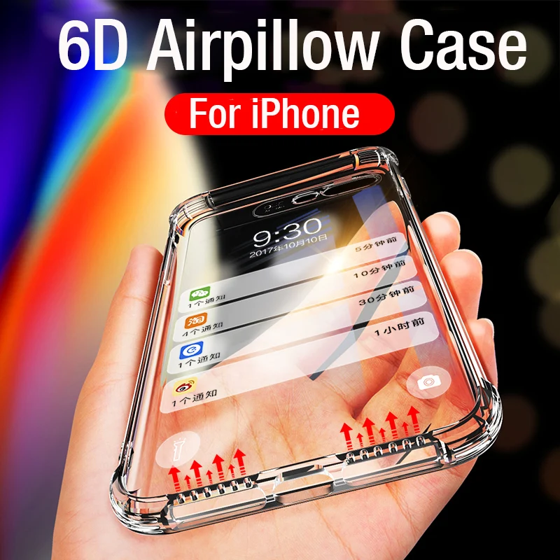 

6D Airpillow Phone Case TPU For iPhone X Xr Xs Max 1.5MM Heavy Shockproof Transparent Case for iPhone 5 6 6s 7 8 Plus Phone Case