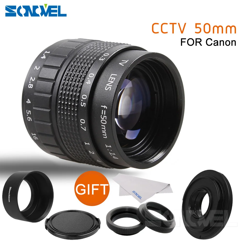 Объектив 50 мм F1.4 CC TV с креплением C + макрокольцо металлическая бленда объектива