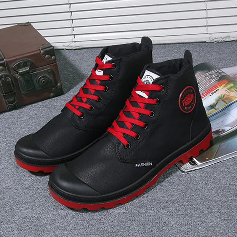 Новинка года; обувь для ранней зимы; модные мужские ботинки; обувь из мягкой кожи; мужские ботильоны с жесткой подошвой; Цвет черный, красный, хаки; K076 - Цвет: Красный