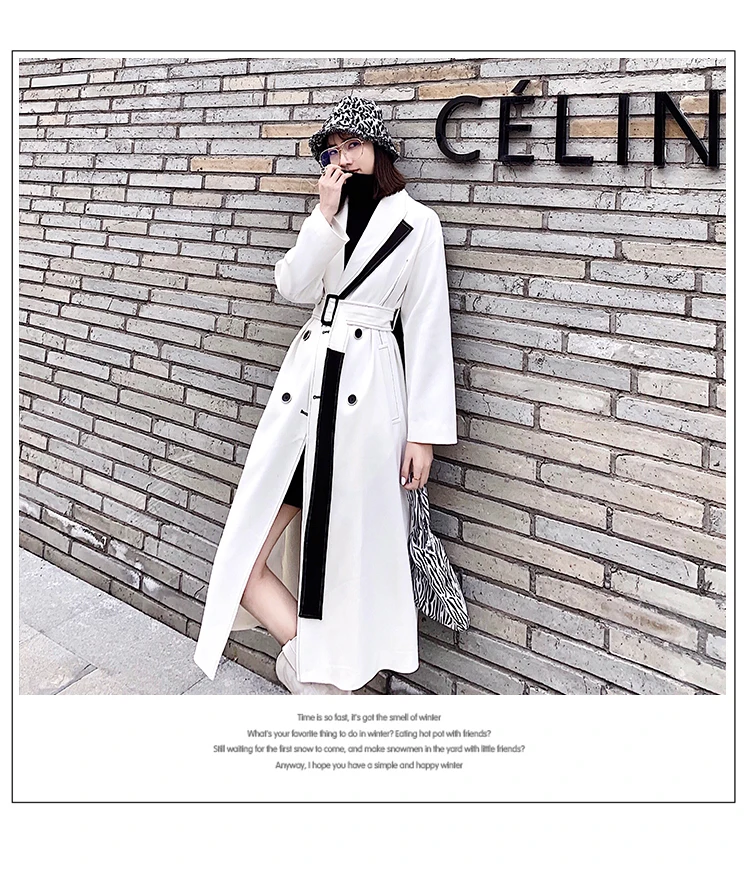 LANMREM белая ветровка с зубчатым воротником для женщин, новинка весны, корейская мода, высокая талия, длинное пальто с поясом для женщин WD83000