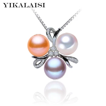 

YIKALAISI 925 Sterling Silver Natural Freshwater oblate Pearl Fashion Choker Pendant Jewelry for women 8-9mm pearl 4 colour