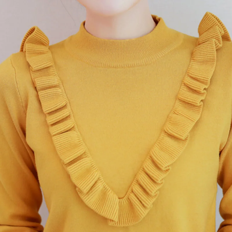 Lovely Ruffle Women's Sweaters And Pullovers Winter Fashion Half Turtleneck Sweater Knitted Bottom shirt Keep Warm Female Tops