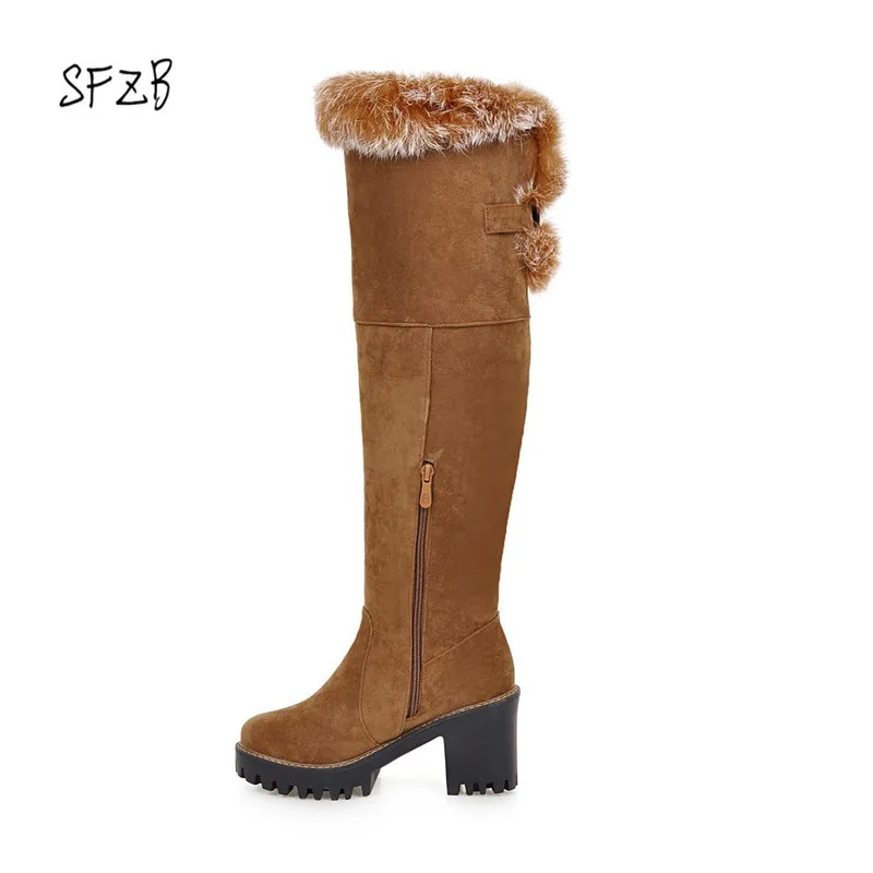 

SFZB square High Heel Fashion Pu Leather Round Toe Platform Western Style Red Ladies Motorcycle Boots Size 34-43