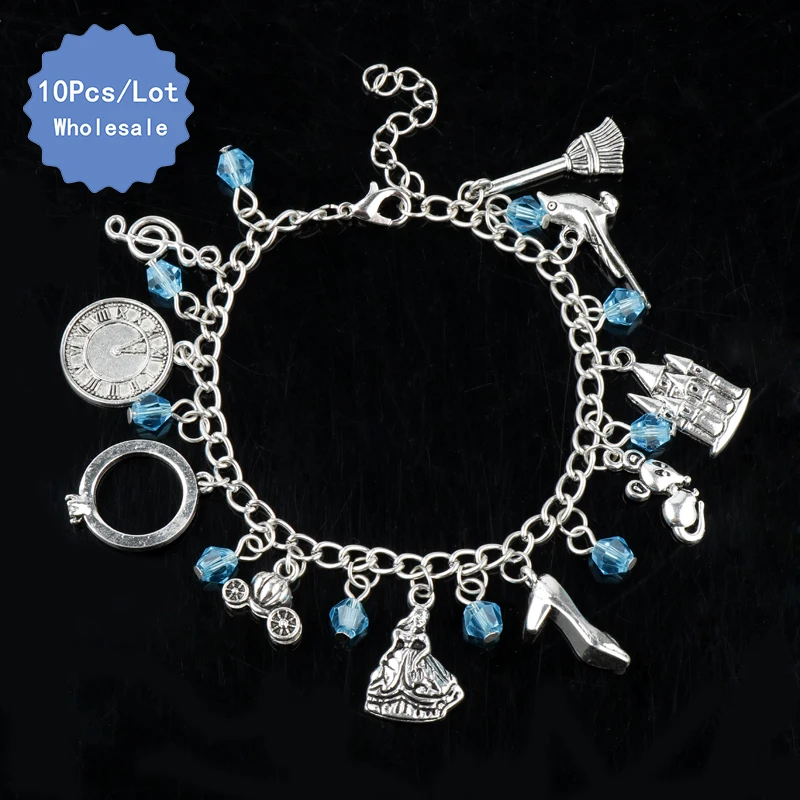 

10 Pcs a Lot Cinderella Bracelet Pumpkin Carriage Charm Bracelet Anklets Wristlet Chain Links Valentine's Day Christmas Gift