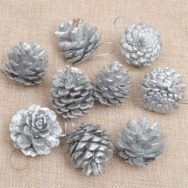 9X Christmas Gold//Silver Pine Cones Baubles Xmas Tree Decorations Ornament Decor