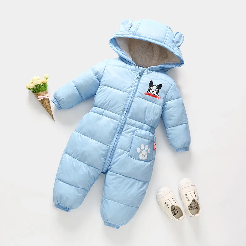 Новые детские комбинезоны, зимняя плотная теплая одежда для маленьких мальчиков, комбинезон с капюшоном и длинными рукавами, Детская верхняя одежда для новорожденных, детская одежда - Цвет: baby blue