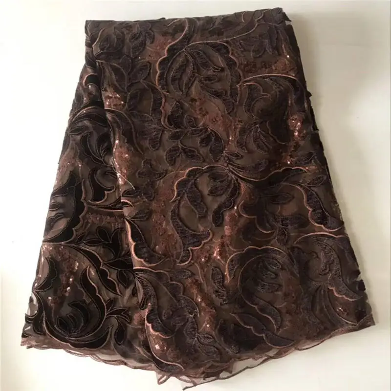 

2018 brown nigerian lace fabrics for wedding african french velvet embroidery lace fabrics comfortable dress lace fabric