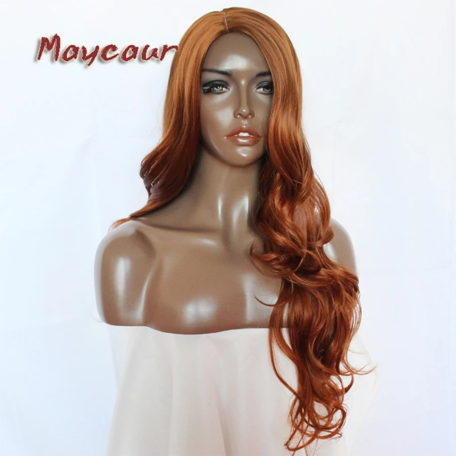 Maycaur длинное волокно волос коричневый Цвет тела волнистые синтетические парики термостойкие парики для черный Для женщин