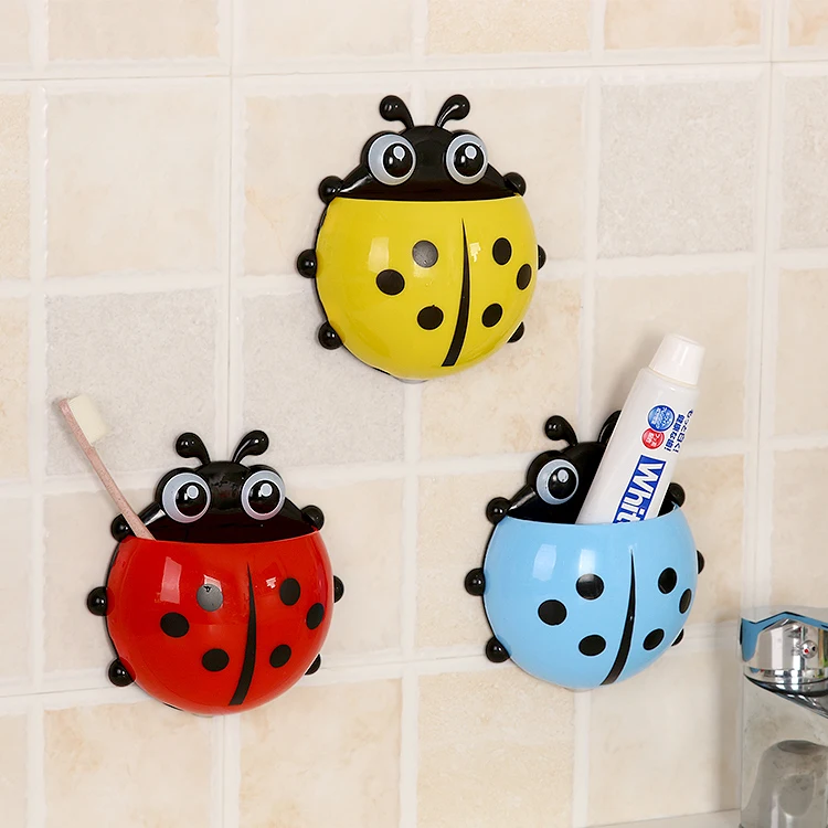 Kawaii Cartoon Ladybug Toothbrush Holder Bathroom Shelve Wall Mounted Type Toothpaste font b Rack b font