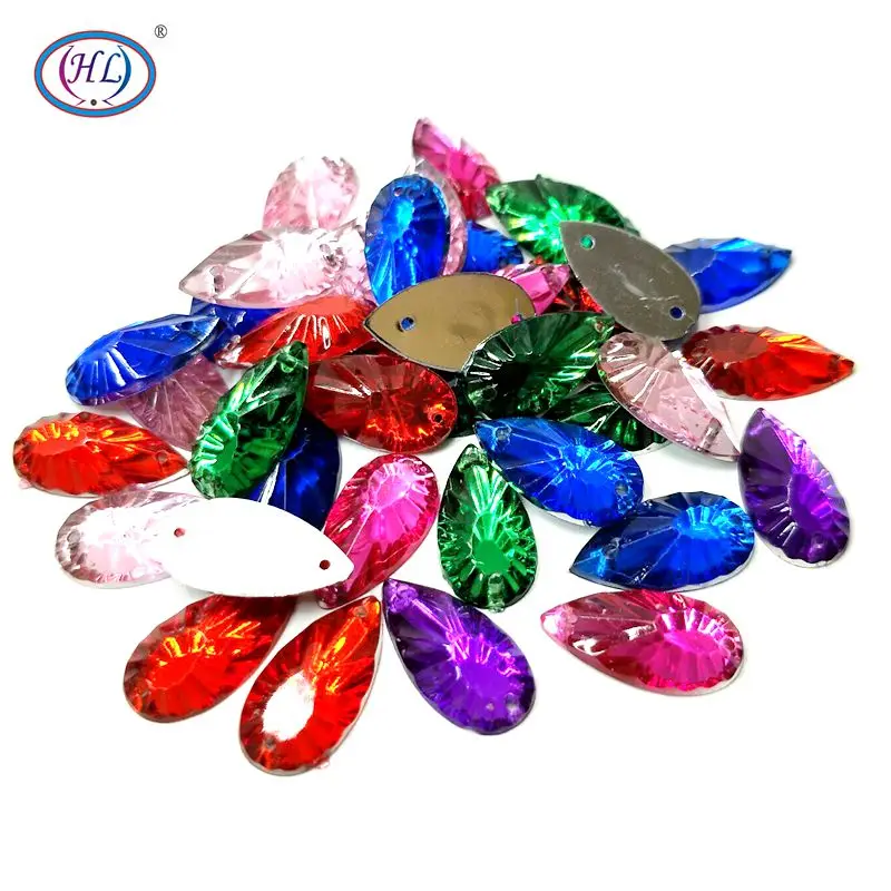 

HL 17mmx9mm 100pcs/lot Colorful Water Drop Shape 2 Holes Loose Rhinestones Sew-on Apparel Sewing Accessories DIY Crafts