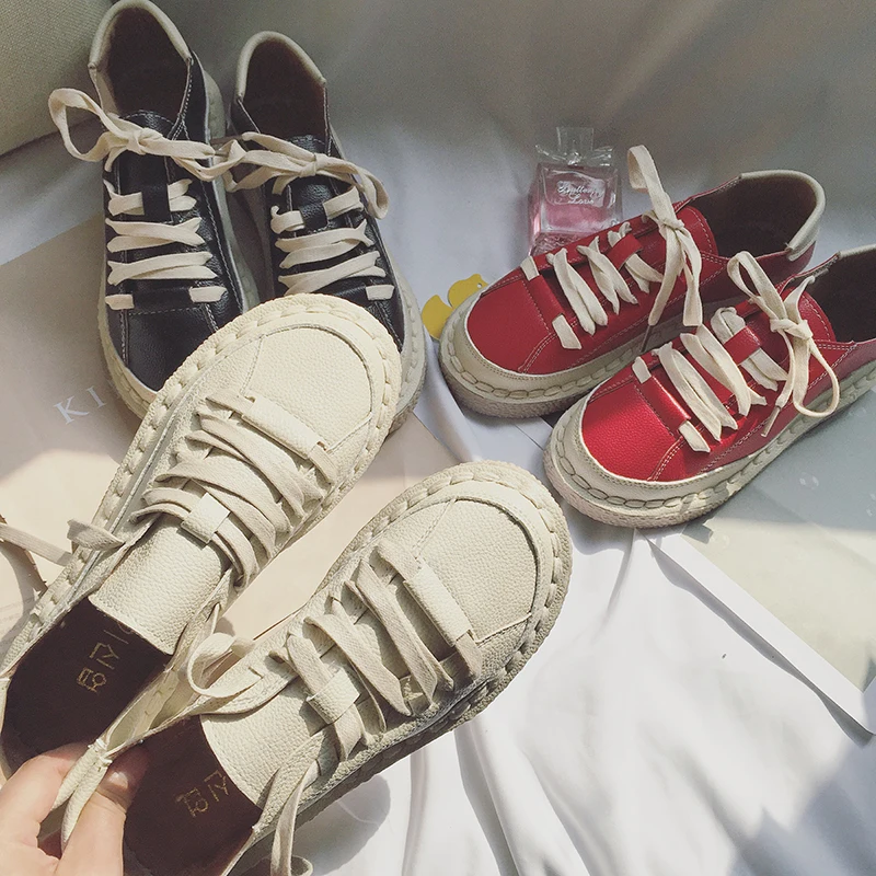 

2019 new lace soft bottom flat shoes cross strap casual shoes