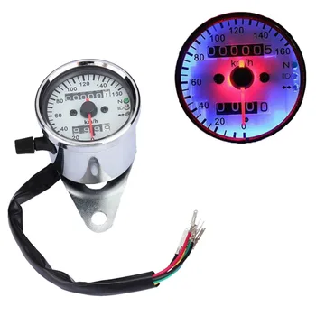 

Universal Motorcycle Dual Odometer Speedometer 12V Digital LED Backlight Signal Light with 5 Cable Input Silver Color