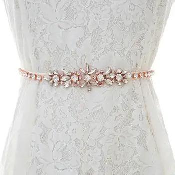 

Elegant Rose Gold Crystal Wedding Belt Rhinestones Bridal Belt Handmade Beads Wedding Belt For Wedding Accessories S157RG