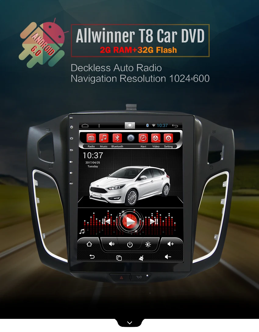 Excellent Tesla HD Screen Android 6.0 Car DVD Player GPS Navi multimedia for Ford Focus 2 Din 2012 2013 2014 2015 RDS Radio Audio Stereo 4