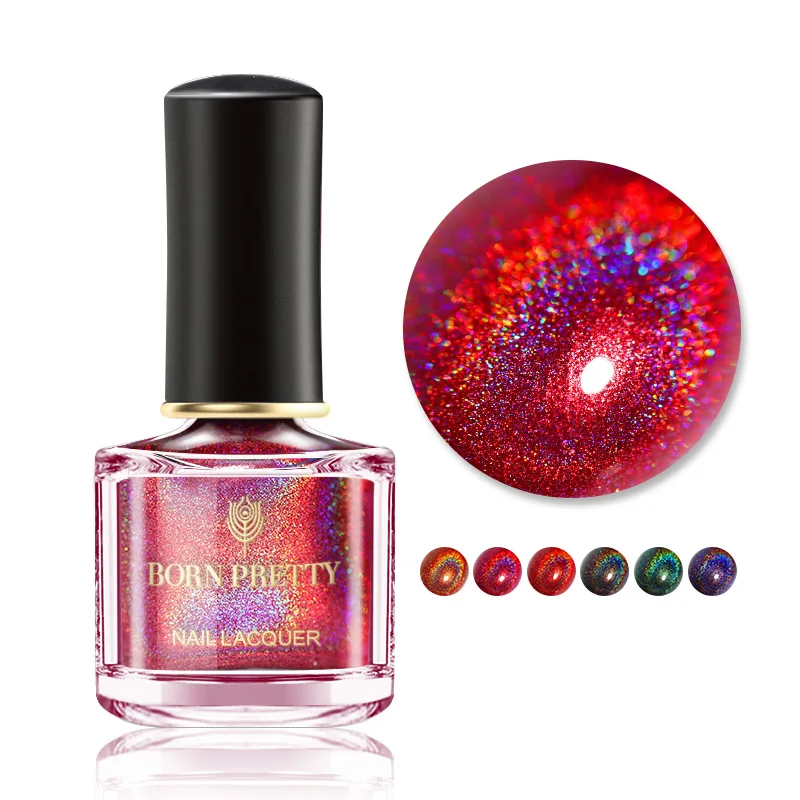 

BORN PRETTY 6ml Holographic Series Nail Polish Black Red Laser Glitter 3-in-1 Water Based Base Top Coat Nail Care Lacquer Polish