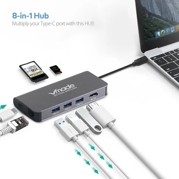 

VMADE USB-C HUB Type C HUB to USB 3.0 Thunderbolt 3 HDMI 3.5mm Audio RJ45 Adapter for MacBook Pro Samsung Galaxy S9 USB C HUB
