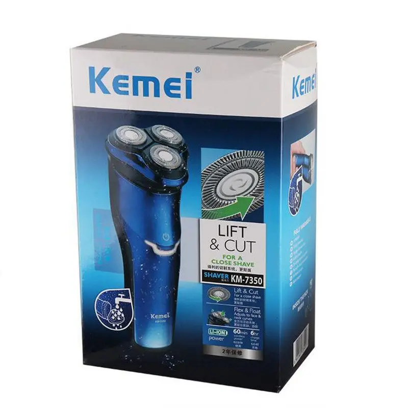 Kemei KM-7350 3D электробритва с тройным плавающим лезвием для бритья, перезаряжаемая бритва, мужская электробритва, Прямая поставка