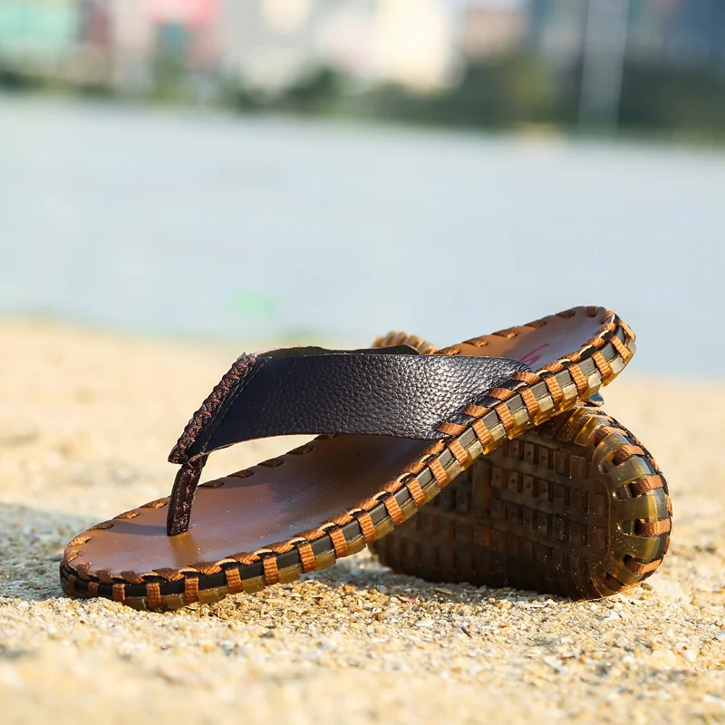 

Men Sandals Split Leather shoes Men Beach Sandals Brand Men Casual Flip Flops Men Slippers Sneakers breathable Summer slippers 5
