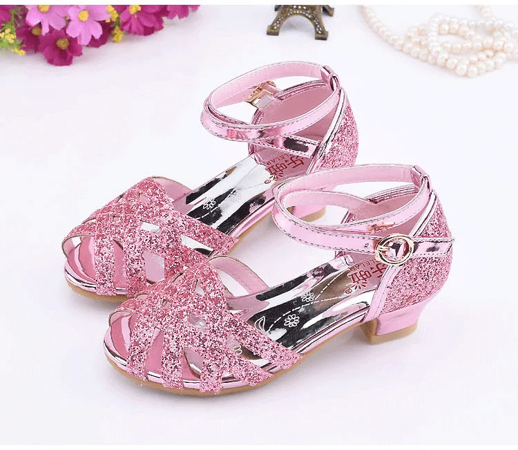 Children girl Ballet bling Shoes dance Shoes high-heeled Party Princess Shoes 26-37 pink sliver gold GZX01