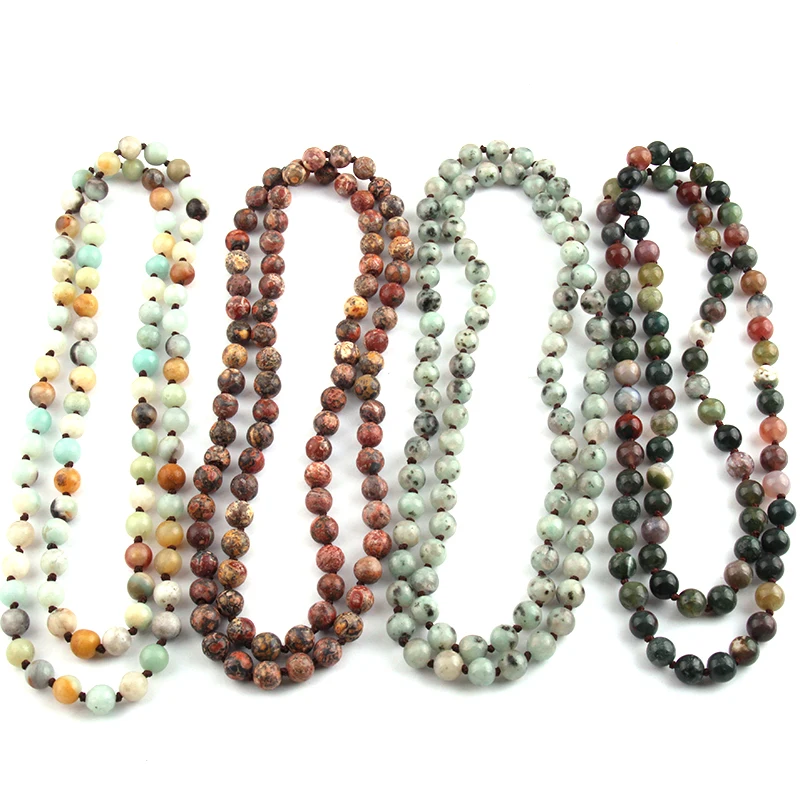 Wholesale Fashion Semi Precious Stones Beads Statement Necklaces Long