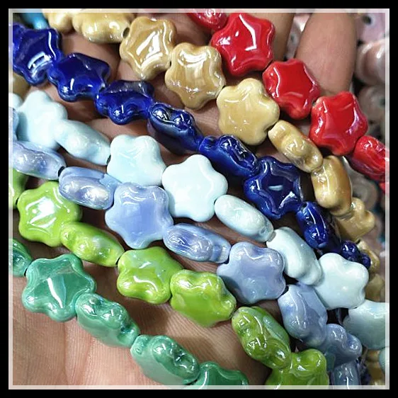 

46pcs ceramic beads five star shape porcelain beads accessories size 15mm for men bracelets making jewelry fittings components